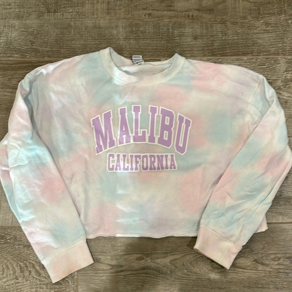 Malibu California Cropped Kids Tye Dye Sweatshirt